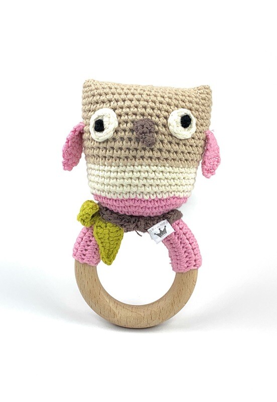 Crochet Teething Ring Rattle - Owl