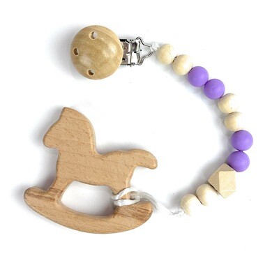 Wooden teethers w. pacifier clip