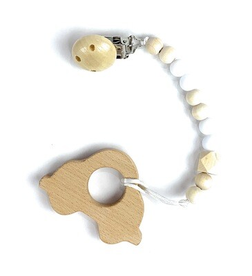 Wooden Teether w. Pacifier Clip - CAR