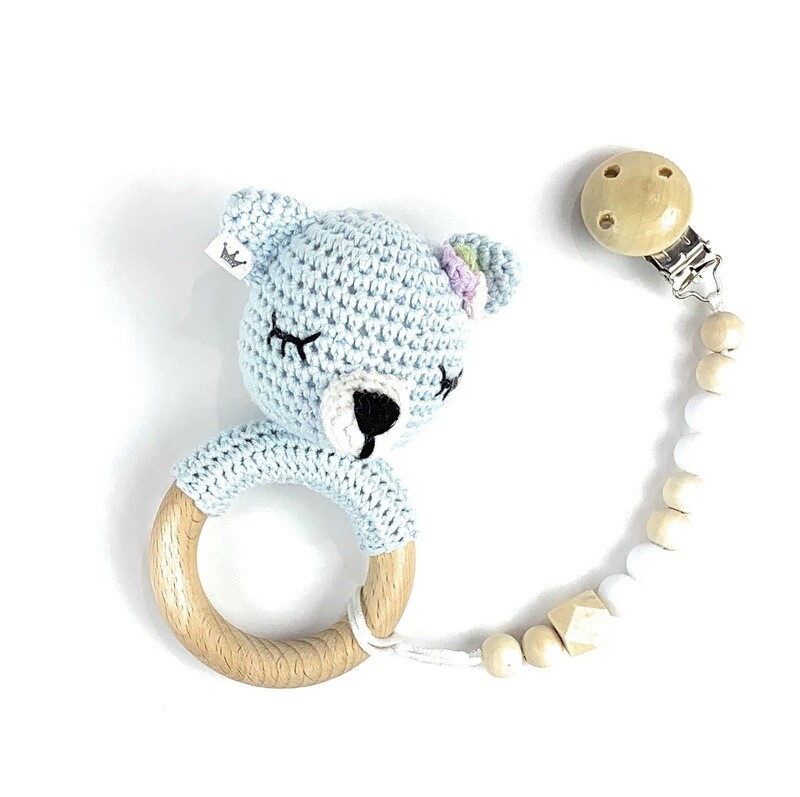 Bear Blue Girl w. Pacifier Clip