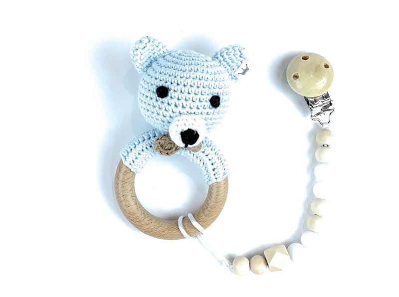 Bear Blue Boy w. Pacifier Clip