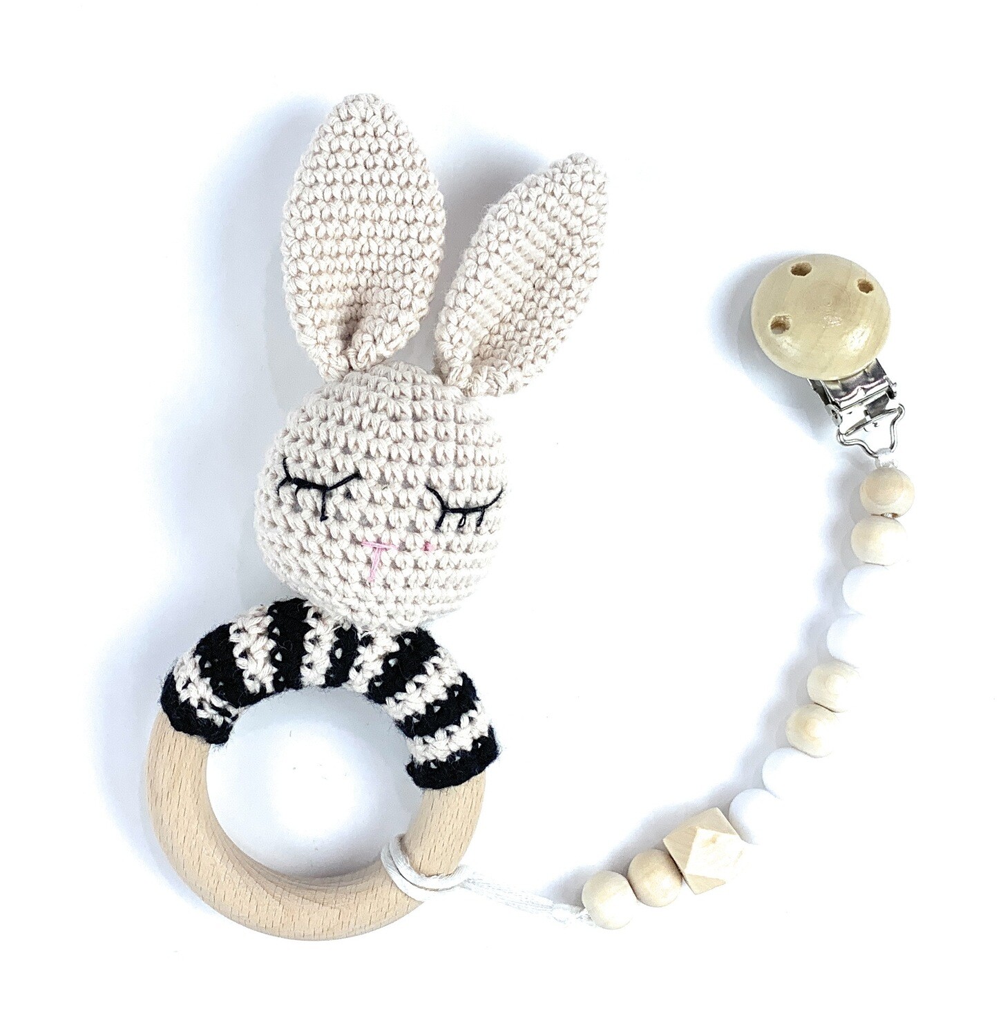 Bunny with black stripes w. Pacifier Clip