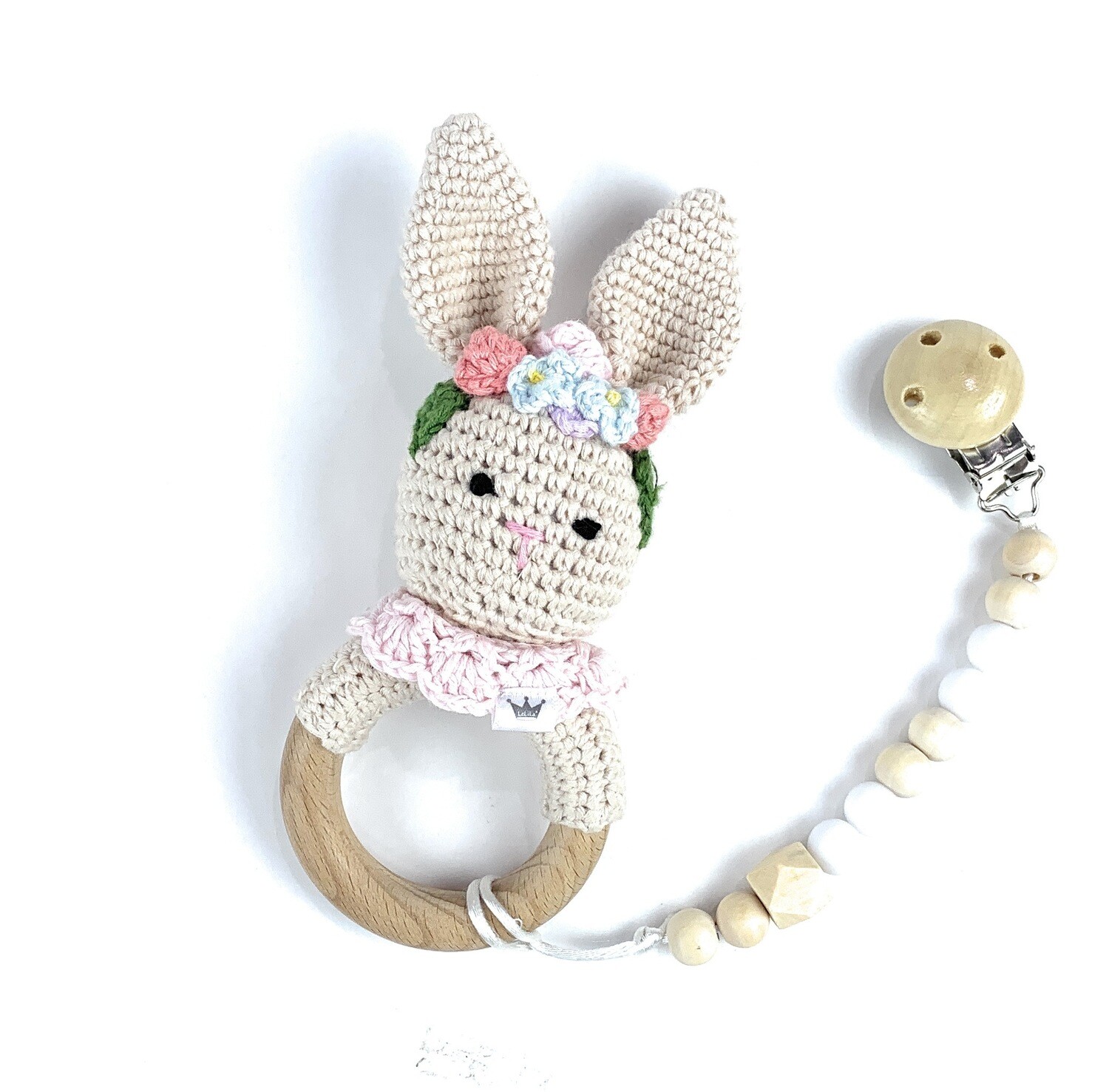 Bunny with flower headband w. Pacifier Clip