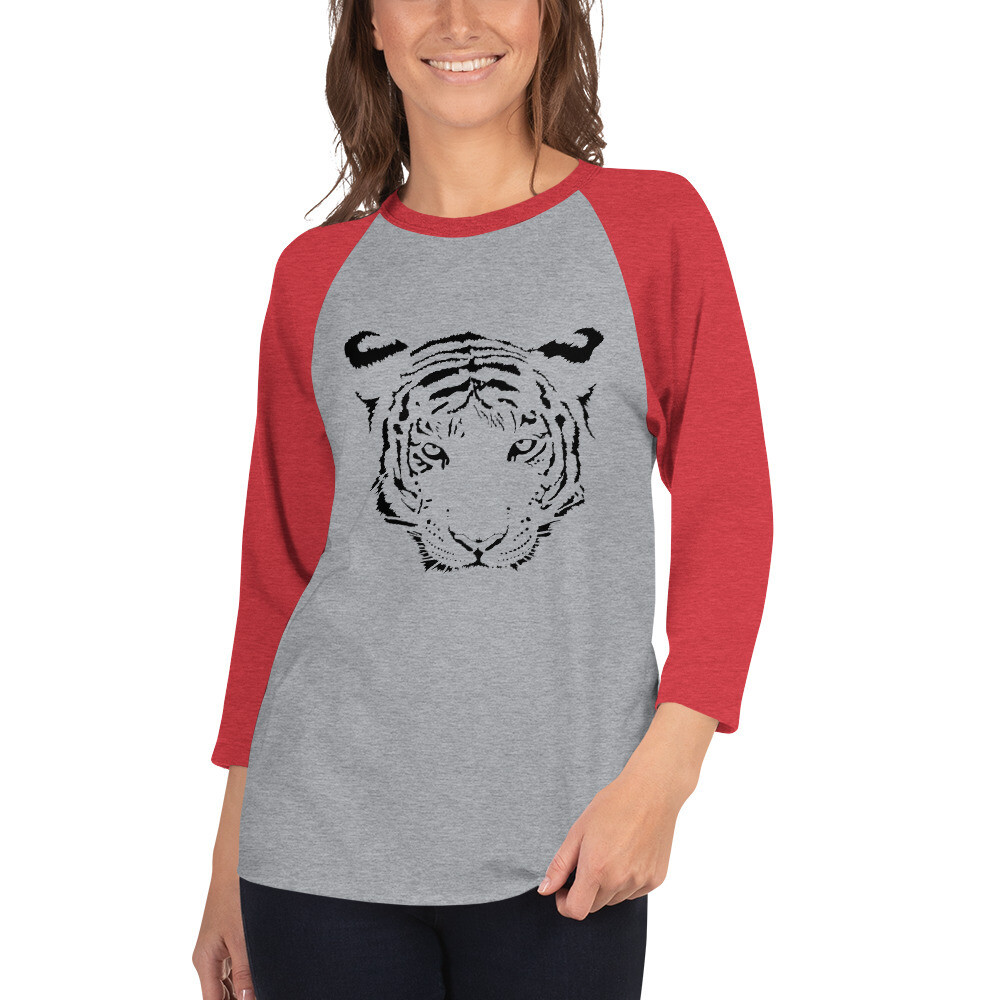 TIGER Women&#39;s 3/4 sleeve raglan shirt (multiple colors available), Color: Heather Grey/Heather Red, Size: XS