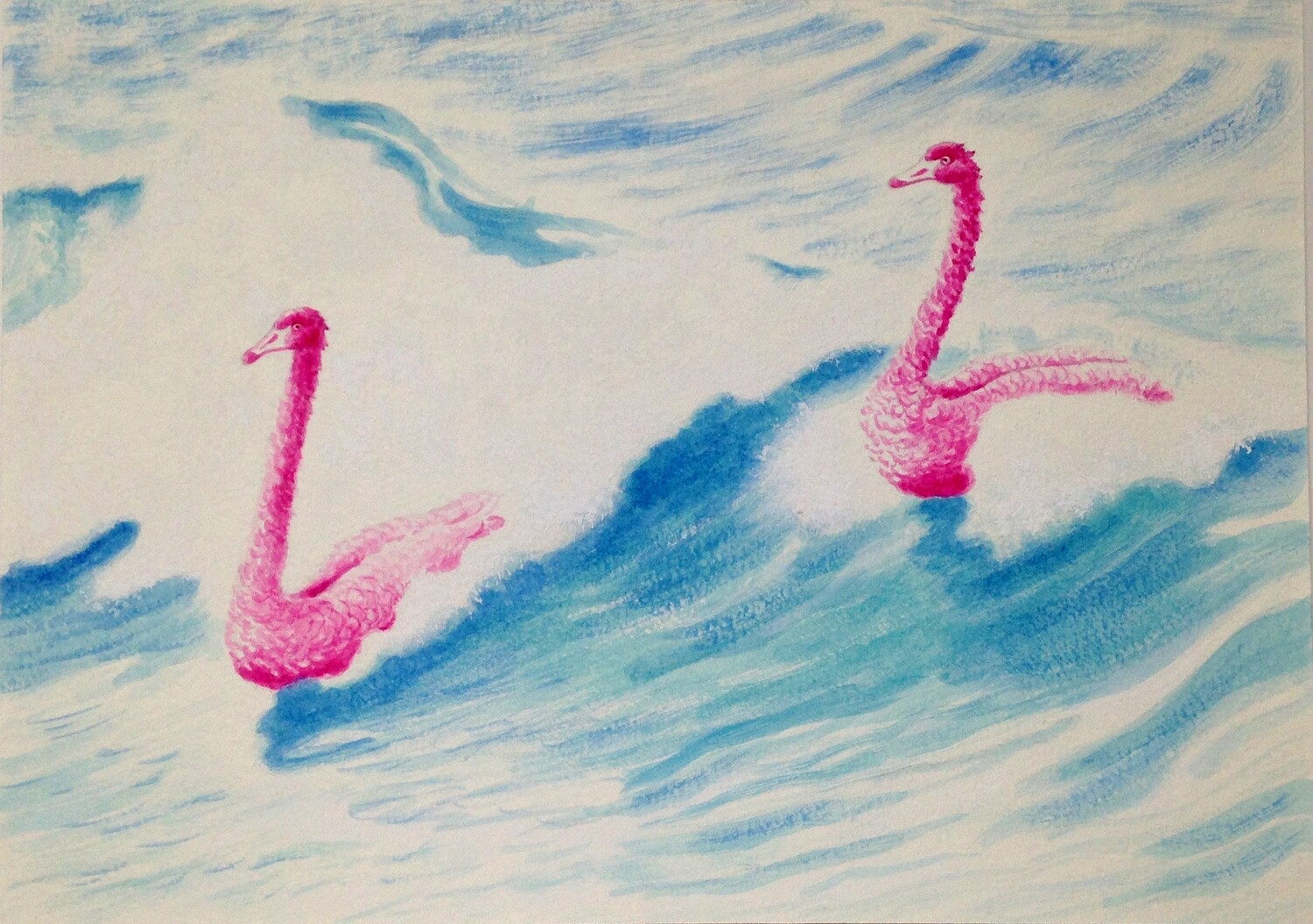 'Ruffled Feathers' from the watercolour series: Pink Swan Event'. 'Ruffled Feathers' from the watercolour series: Pink Swan Event'.