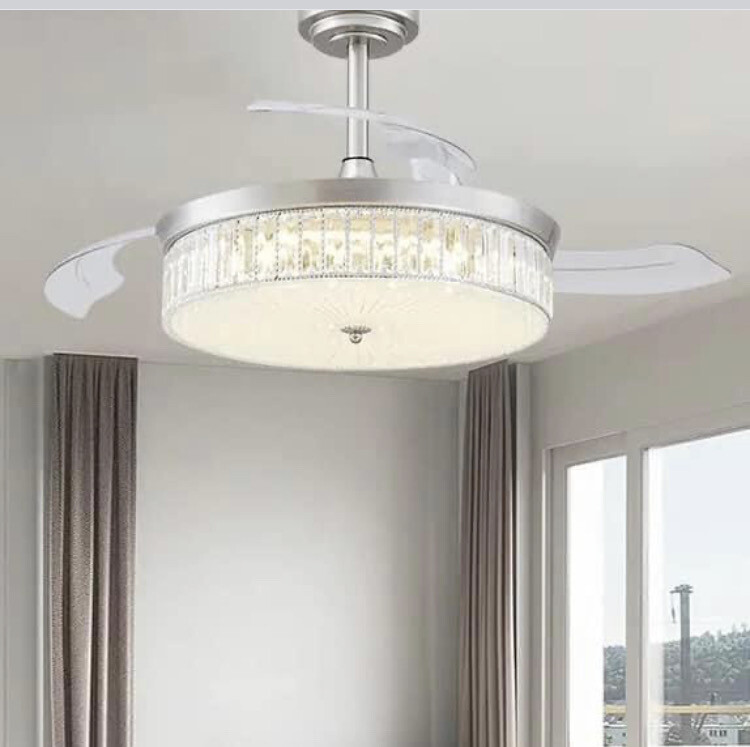 Modern Silver CGE-12 Ceiling Fan With Crystal Base With Led Lights With Remote And Bluetooth Speaker Gold