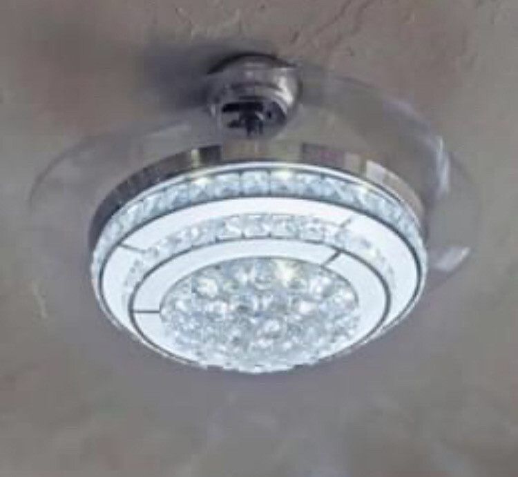 26 #Retractable silver Crystal Pendant Fan With Led Lights And Bluetooth