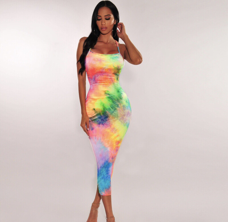 Tie Die Slip Backless Dress