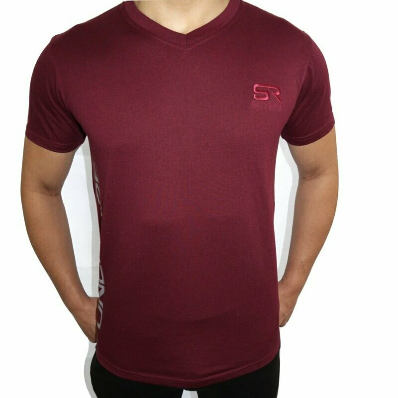 V neck T-Shirt  with Rear Scoop - Maroon