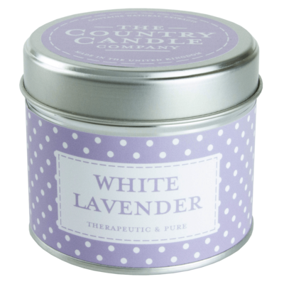 White Lavender Polka Dots Candle In Tin