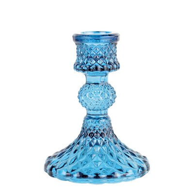 Blue Harlequin Glass Candleholder
