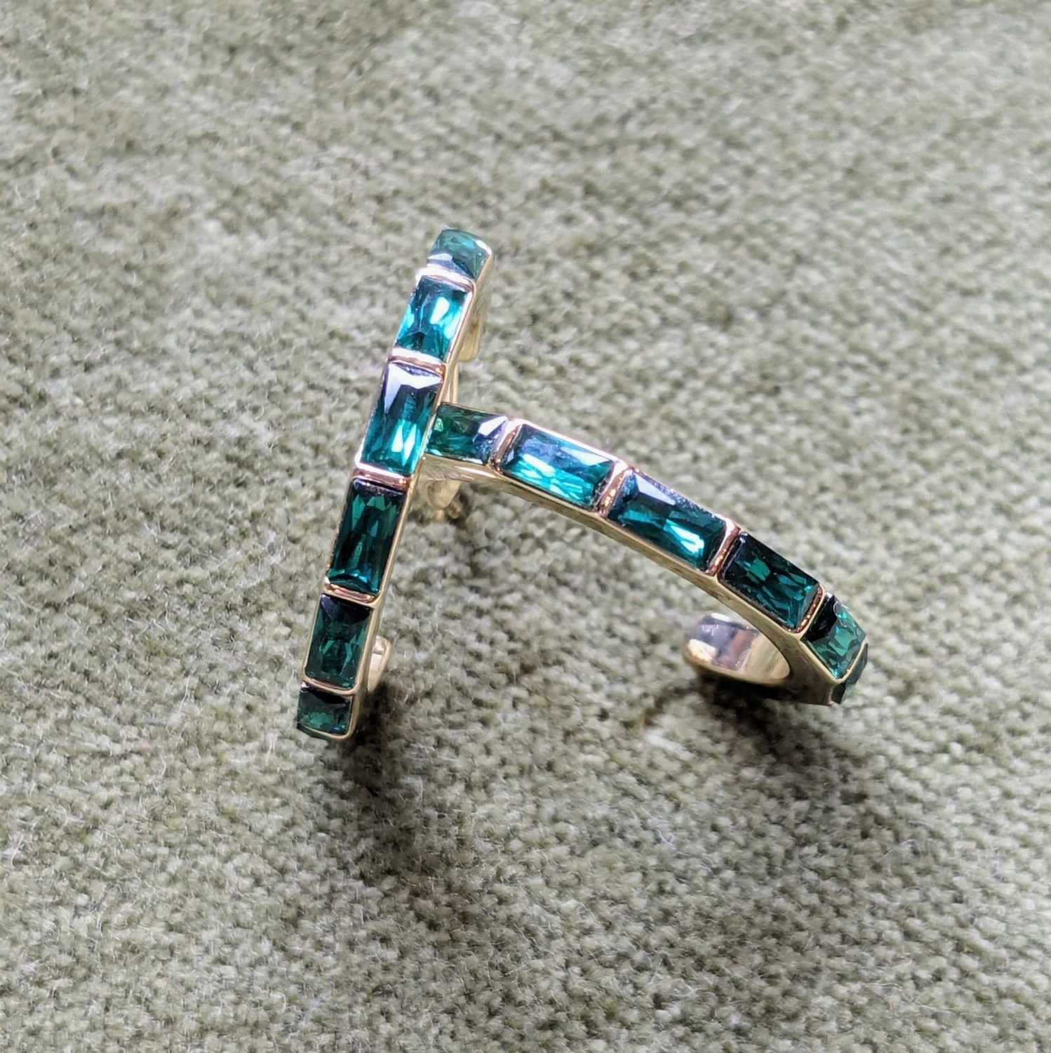 Lisa Angel Green Baguette Huggie Earrings