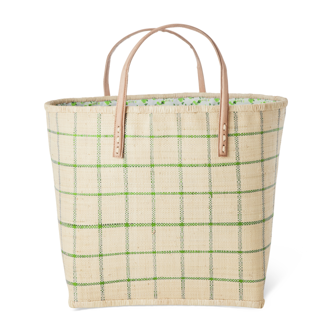 Rice.dk Natural Raffia Bag with Green Check