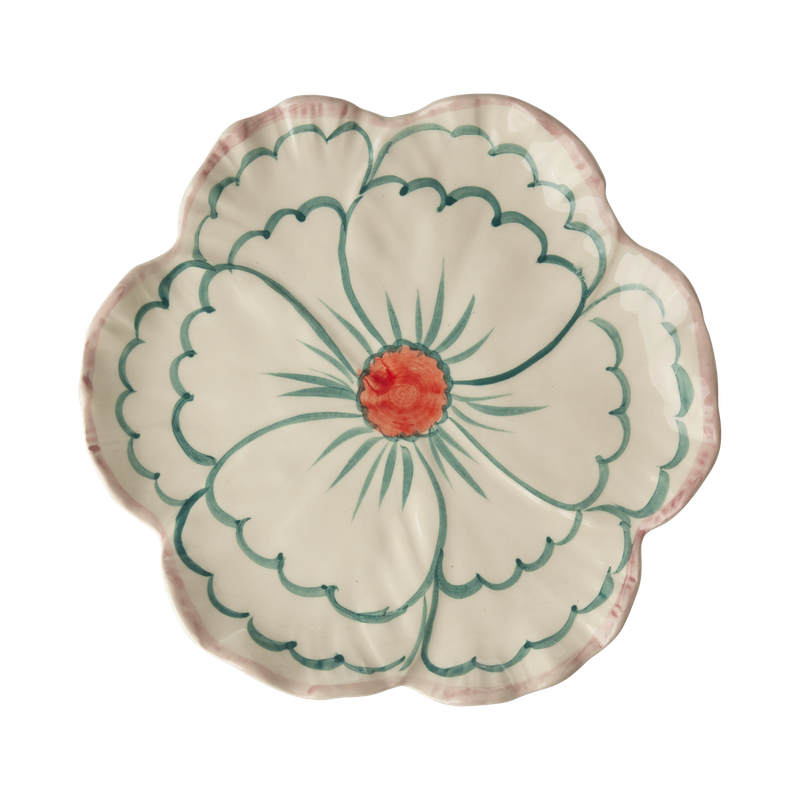 Rice.dk Hand Painted Pink Flower Plate