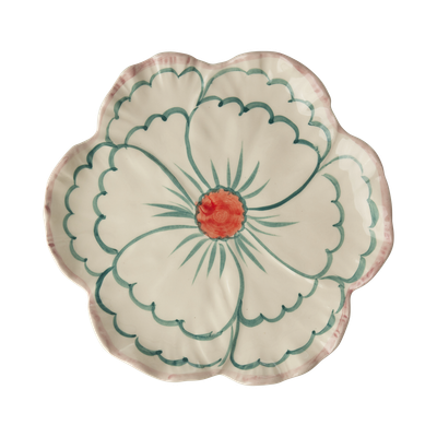 Rice.dk Hand Painted Pink Flower Plate