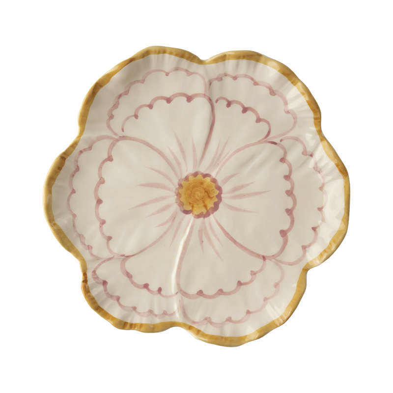 Rice.dk Hand Painted Yellow Flower Plate