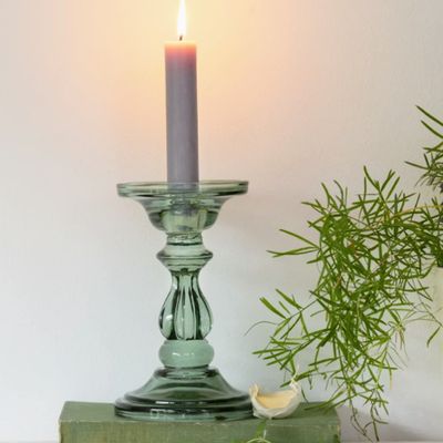 Grand Illusions Sea Green Glass Candle Holder