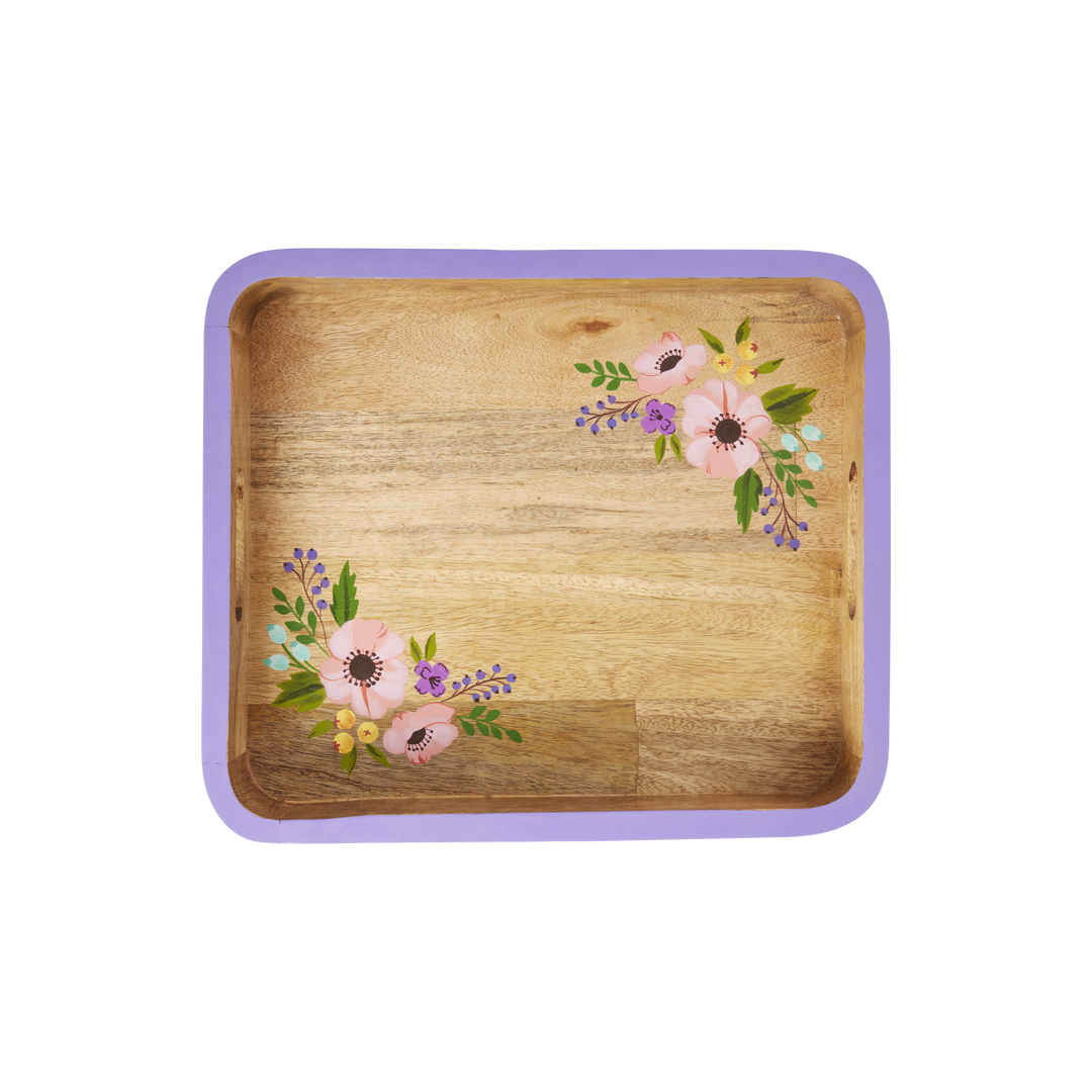 Rice.dk Square Purple Wooden Flowers Tray