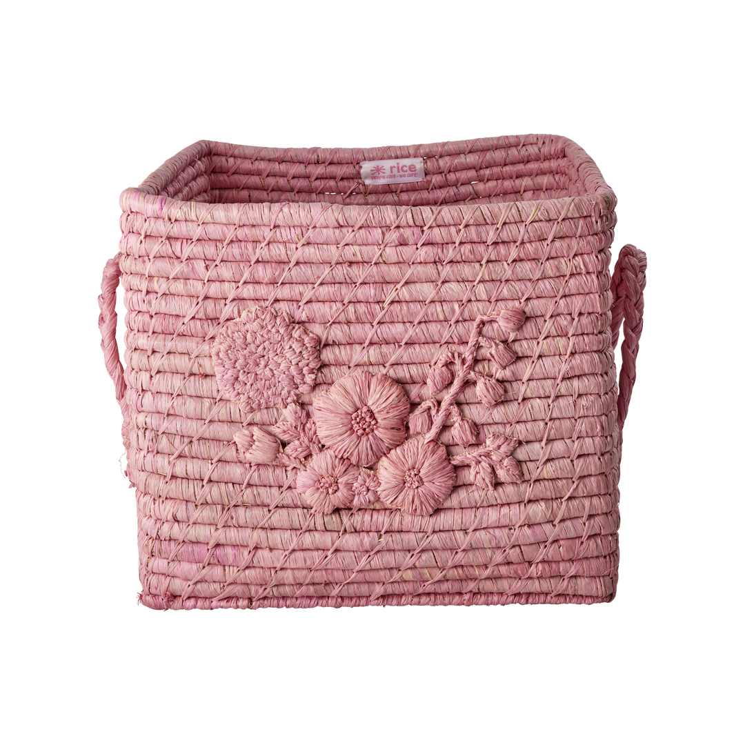 Rice.dk Pink Square Raffia Basket W/Flowers