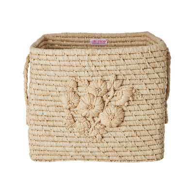 Rice.dk Natural Square Raffia Basket W/Flowers Rice.dk Natural Square Raffia Basket W/Flowers