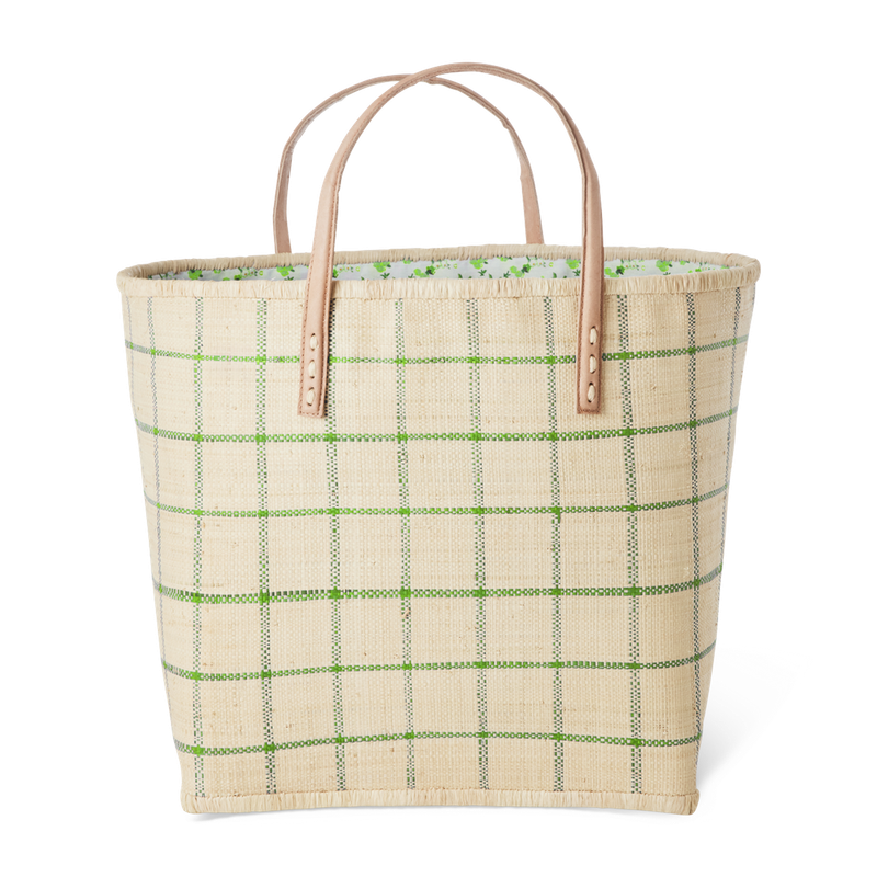 Rice.dk Natural Raffia Bag with Green Check