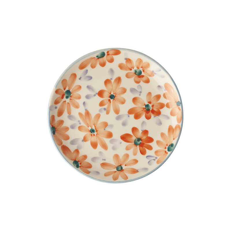 Rice.dk Hand Painted Orange Flower Plate
