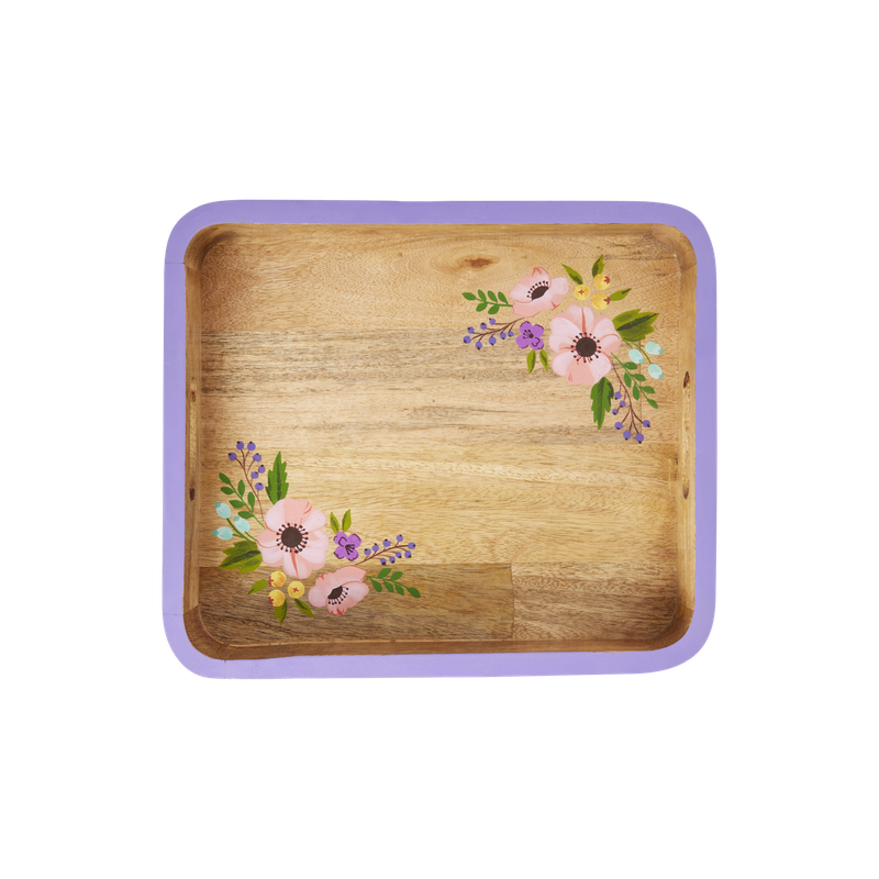 Rice.dk Square Purple Wooden Flowers Tray