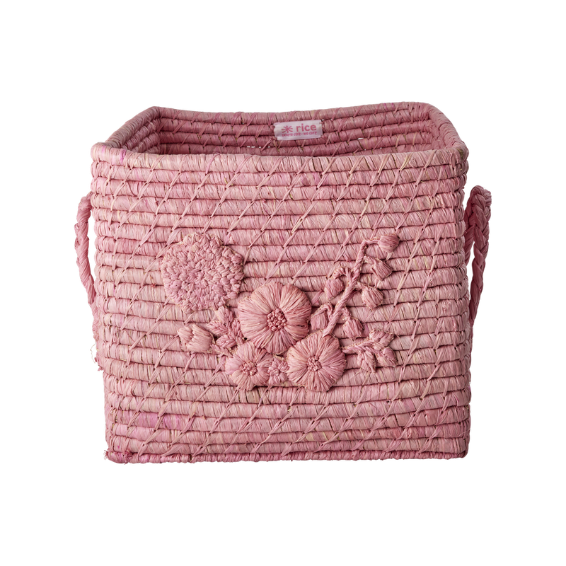 Rice.dk Pink Square Raffia Basket W/Flowers