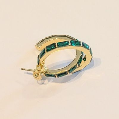 Lisa Angel Green Baguette Huggie Earrings