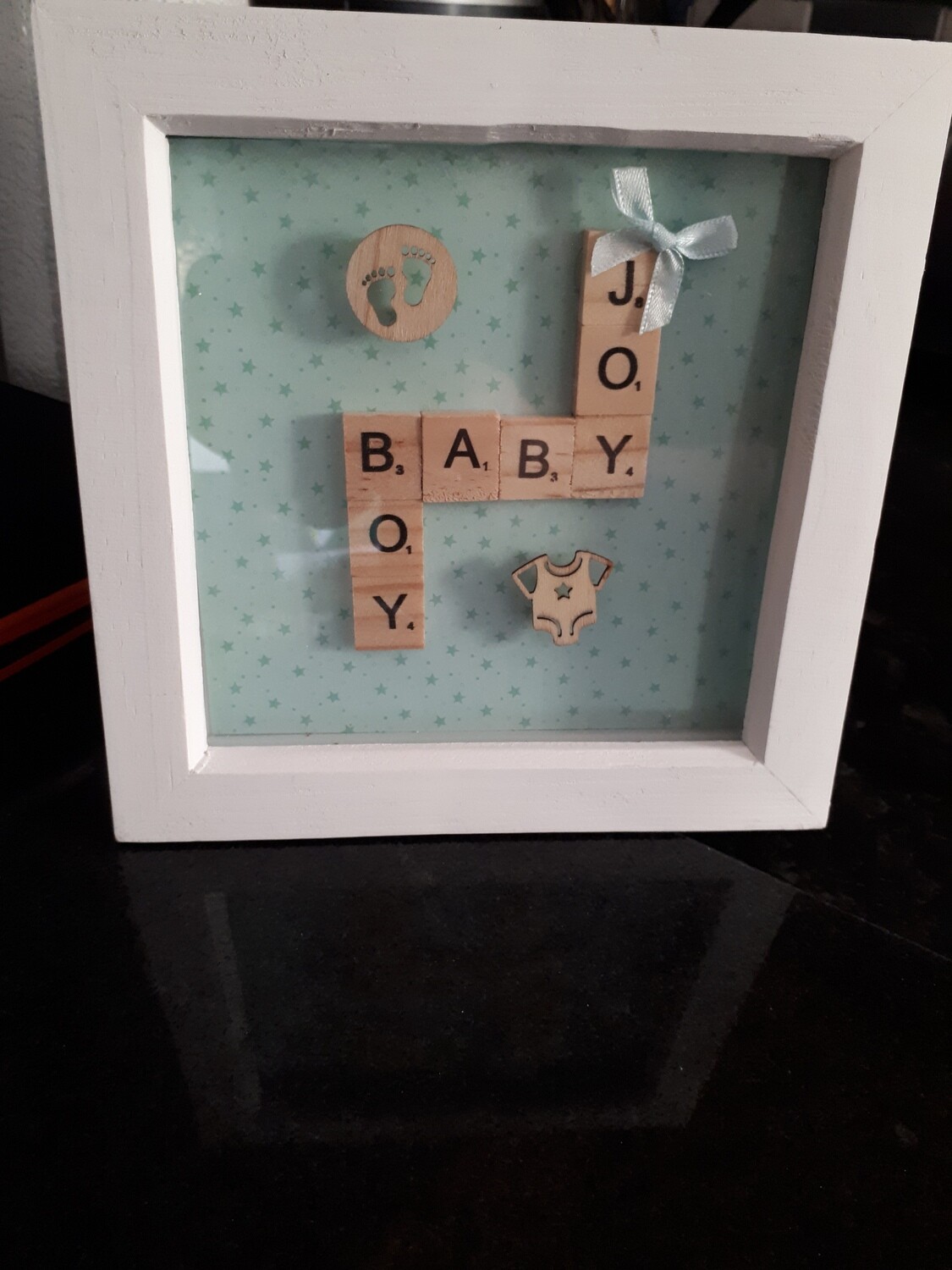 Scrabble art, personalised with choice of size and words, box framed