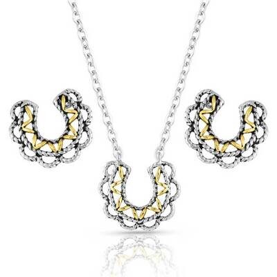Lucky Montana Gold Horseshoe Necklace & Earrings