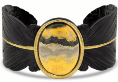 Ruffled Feather Bumble Bee Cuff Bracelet