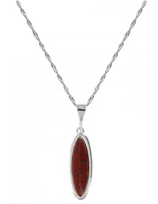 Oblong Oval Red Silver Necklace