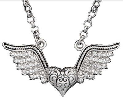 Silver Antique Winged Heart Necklace