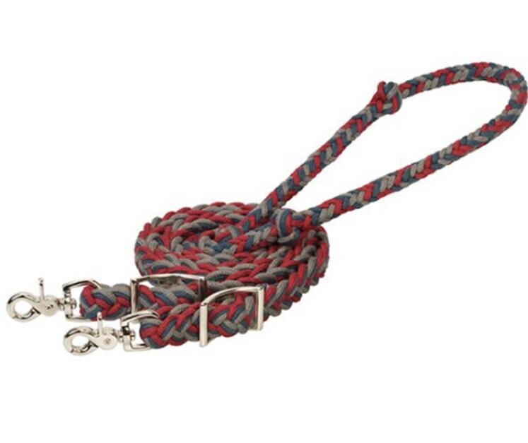 Weaver Flat Braid Roper Reins 1/2" x 8' - Red/Gray