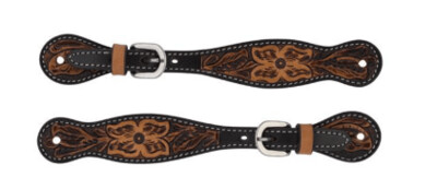 Weaver Turquoise Cross Floral Tooled Spur Straps, Ladies