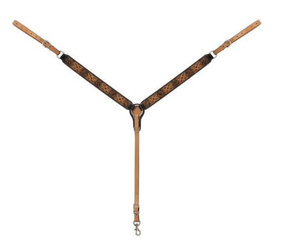 Turquoise Cross Floral Tooled Straight Breast Collar