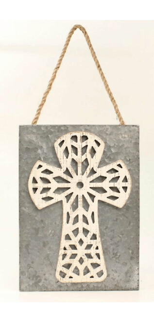 Hanging Wood Cross One Metal Sheet
