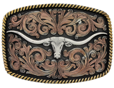 Montana Silversmiths Tri-Color Texas Longhorn Attitude Buckle