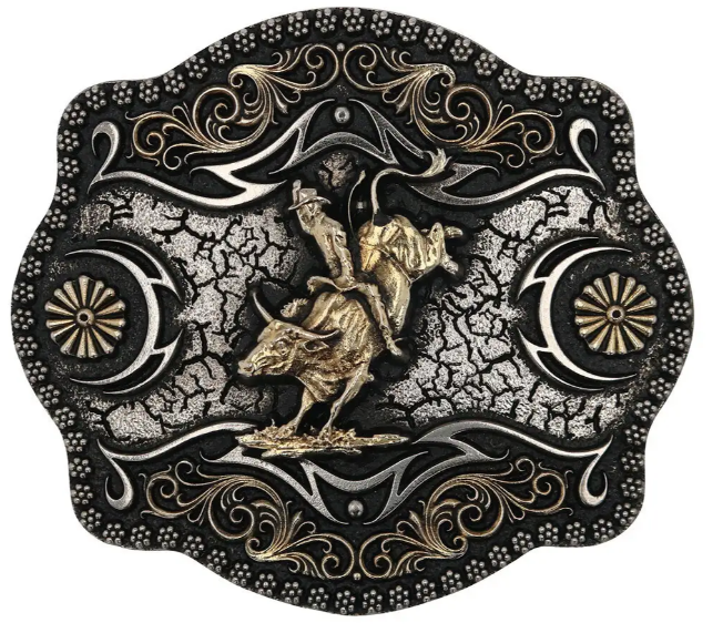 Montana Silversmiths A-Blaze Filigree Framed Bull Rider Attitude Belt Buckle