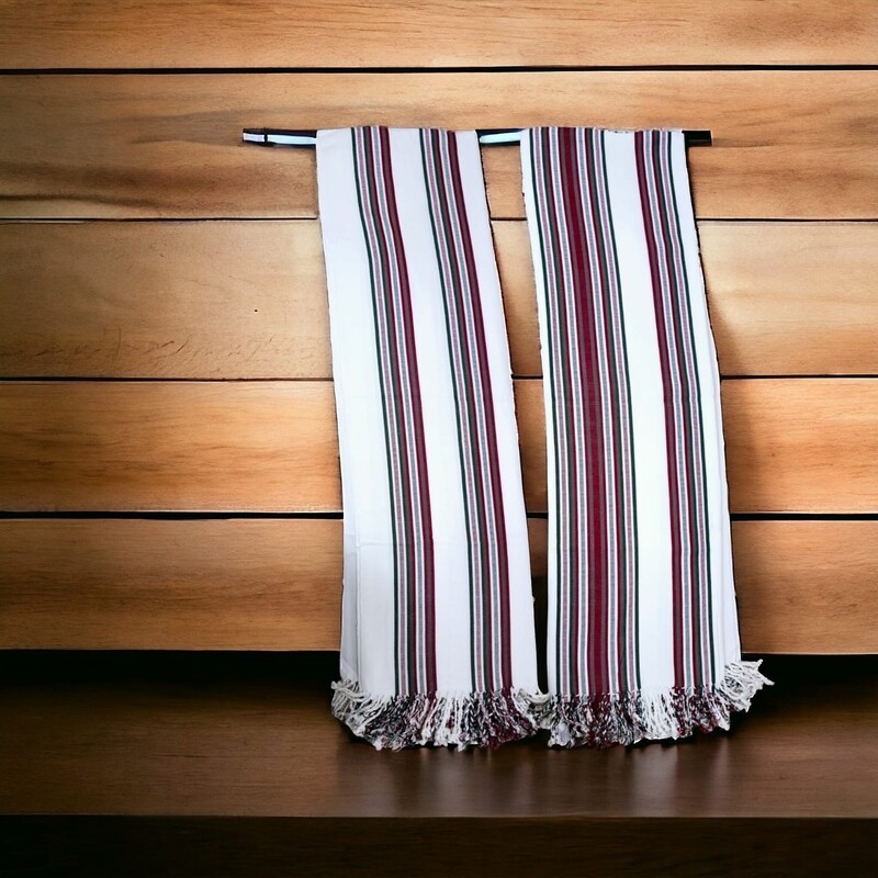 Traditional Yemeni Shawl -  White with Green & Maroon Red Stipes