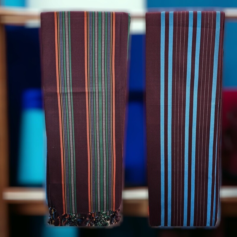 Traditional Yemeni Shawl - Maroon with Green Blue & Orange stripes