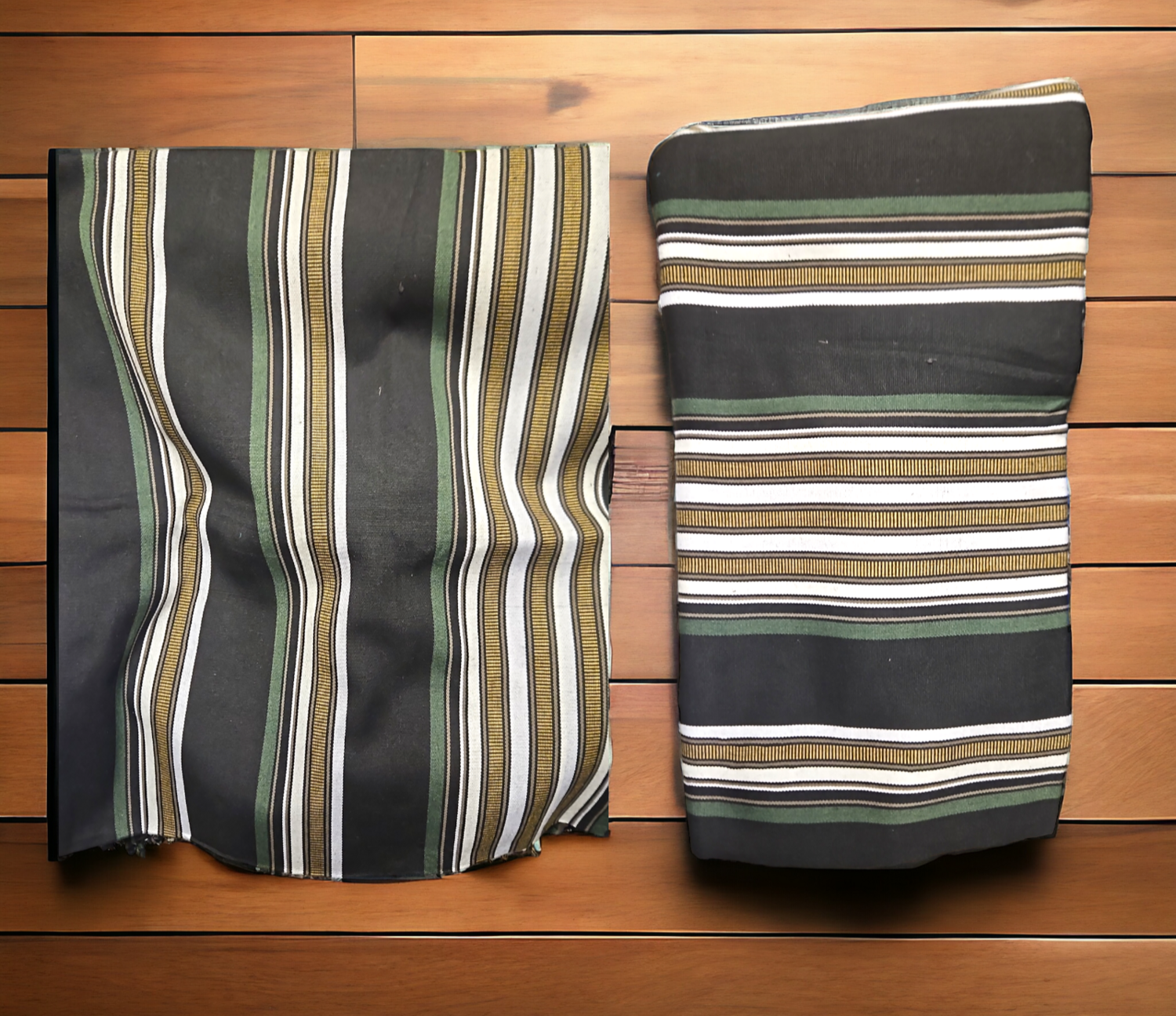 Traditional Yemeni Shawl - Black, with Green, Yellow and White stripes 