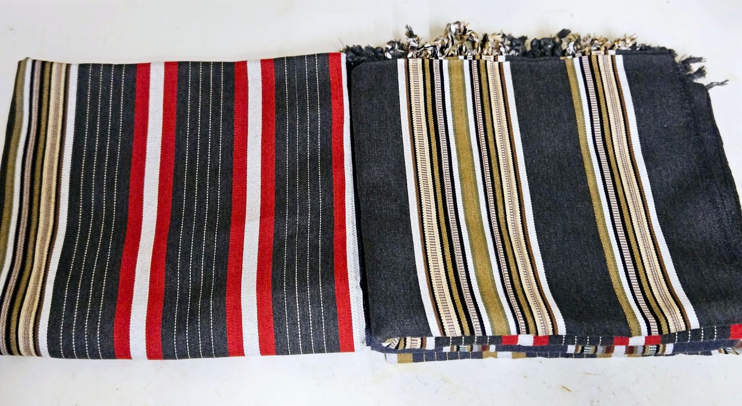 Traditional Yemeni Shawl - Dark Grey with Red and Gold Stripes