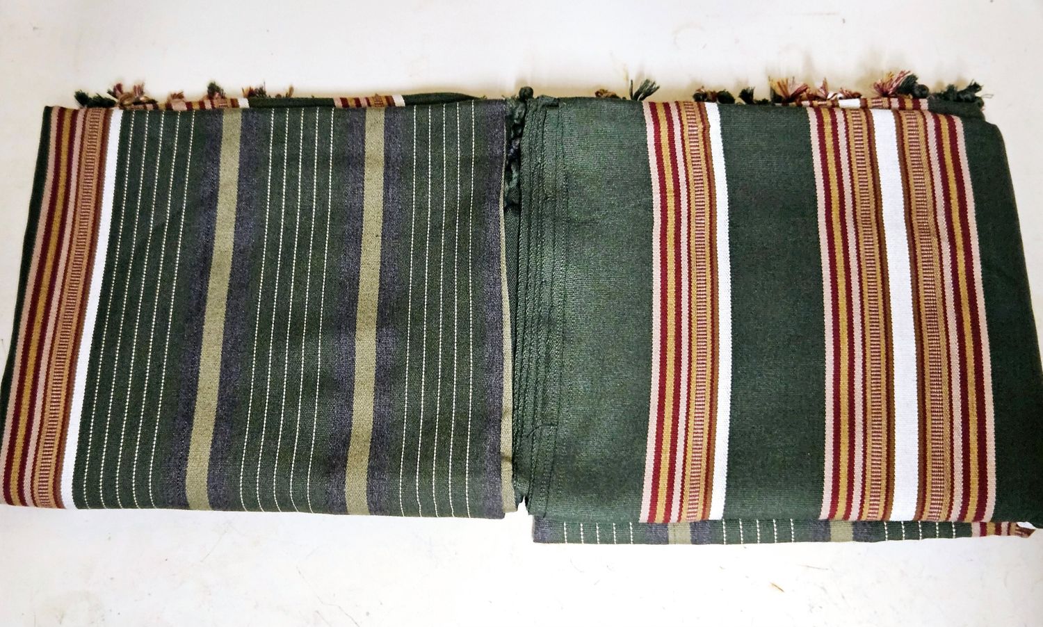 Traditional Yemeni Shawl - Dark Green with White Red stripes