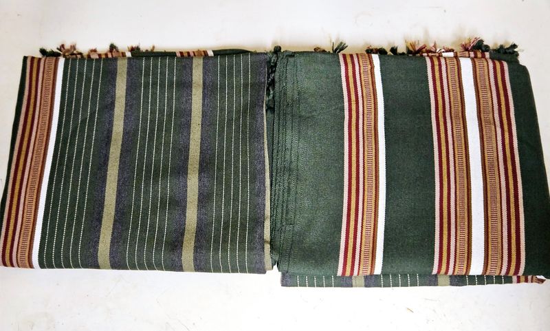 Traditional Yemeni Shawl - Dark Green with White Red stripes