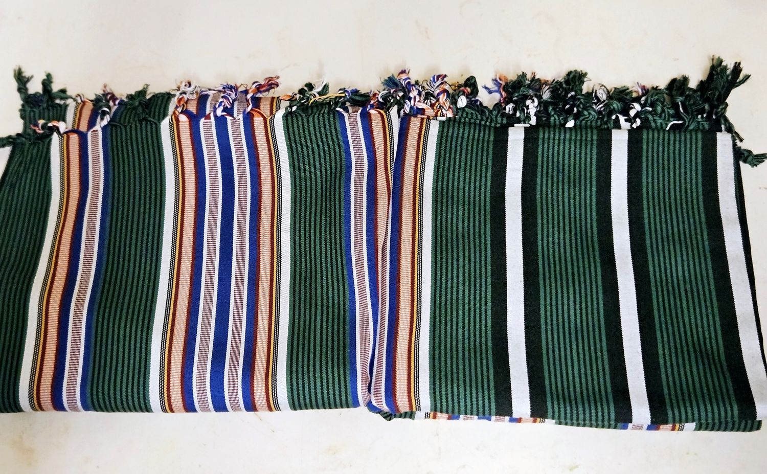 Traditional Yemeni Shawl - Green with White Blue Red stripes