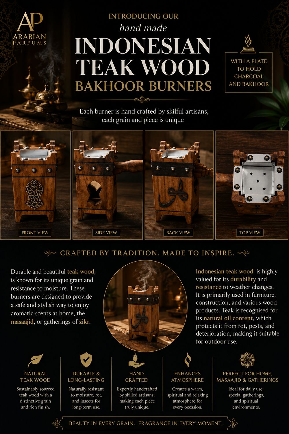 Handmade Tarimi Teakwood Bakhoor Burners (هو). 500g Handmade Tarimi Teakwood Bakhoor Burners (هو). 500g