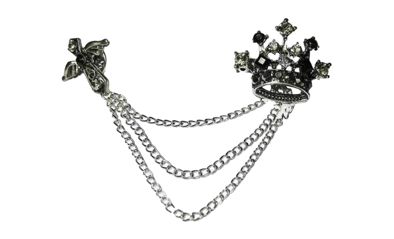 Broche para ropa corona, cadenas y cruz con cristales - Rubén Troya