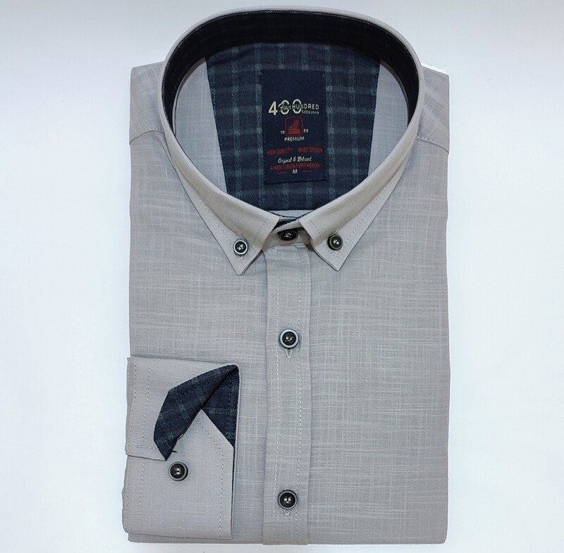 Linen cotton Dress shirt - slim fit -Grey 0021
